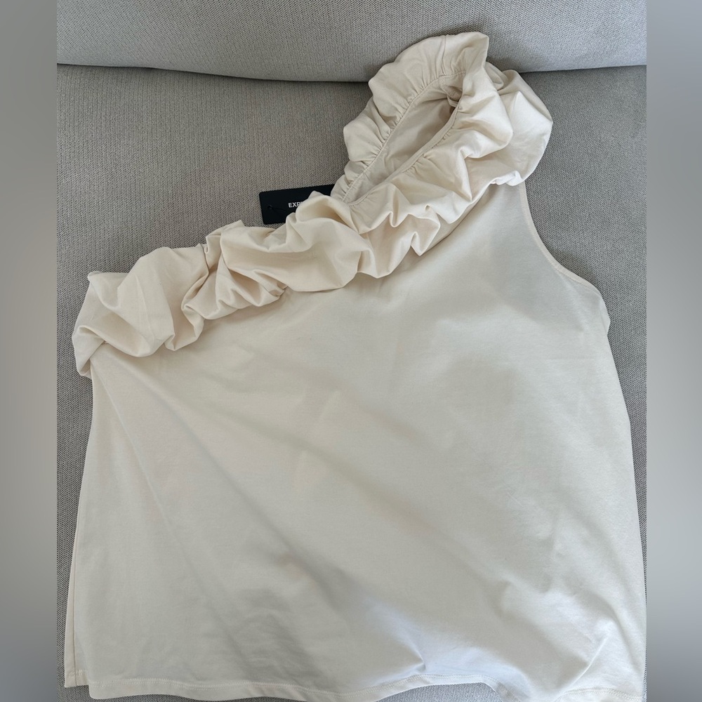 Express Cream Ruffle One Shoulder Top NWT